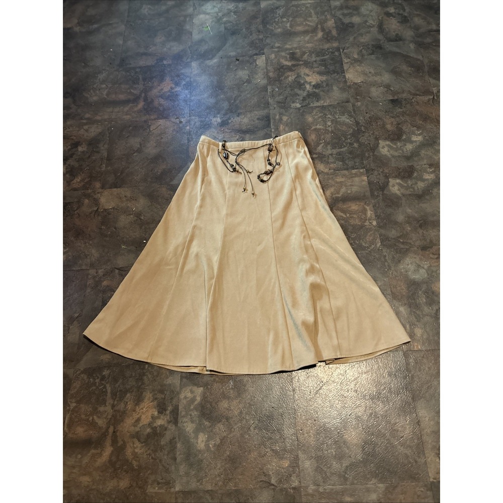 Dress Barn Skirt Women's Sz 6 Camel Flare Maxi Skirt Classic Boho Festival Beads